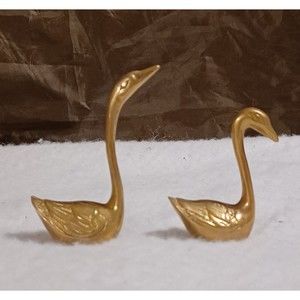 Vintage Pair (2) Solid Brass Swans Geese Birds Small Detailed Figurines No Brand
